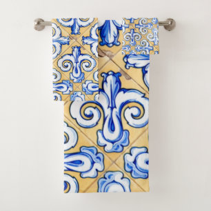 Conjunto De Toalhas Azulejos Espanhóis - Azulejo Azul, Amarelo e Branc