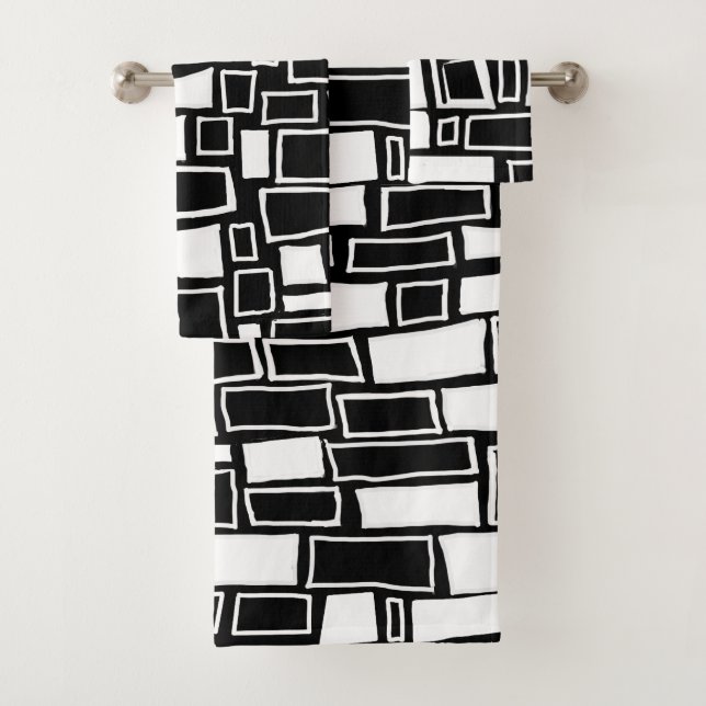 Conjunto De Toalhas Azulejos geométricos brancos abstrato Pretos (Insitu)