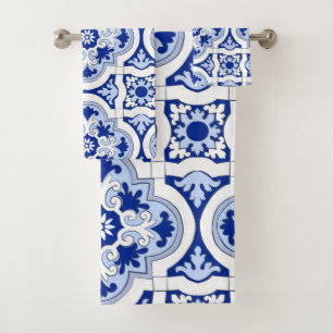 Conjunto De Toalhas Azulejos italianos, majolica, padrão azul e branc