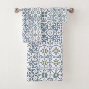 Conjunto De Toalhas Azulejos Mediterrâneos, Marroquinos, Maiolica, Azu