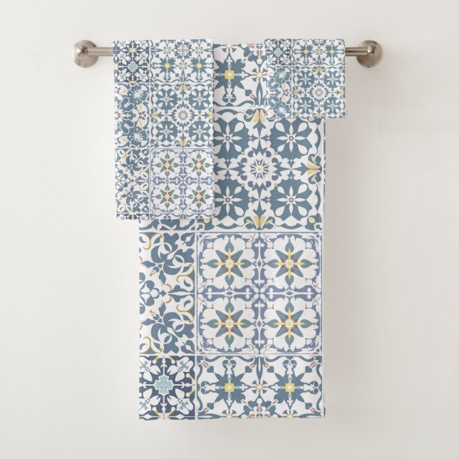 Conjunto De Toalhas Azulejos Mediterrâneos, Marroquinos, Maiolica, Azu (Insitu)