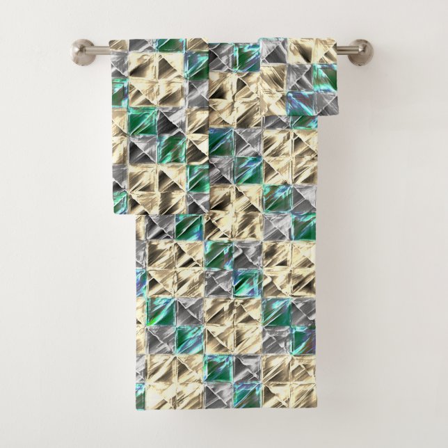 Conjunto De Toalhas Azulejos ou manchas de menta, bege e prateado (Insitu)