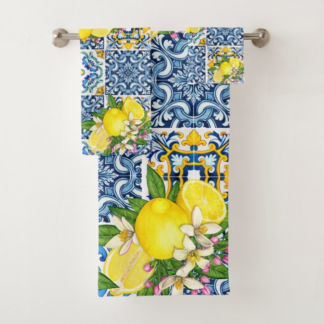 Conjunto De Toalhas Azulejos Sicilianos do Mediterrâneo, limões de cit (Insitu)