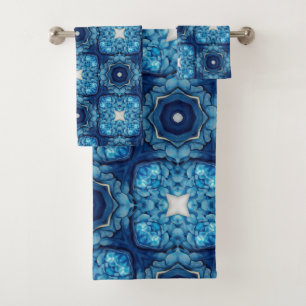 Conjunto De Toalhas Azure Blue Arabesque Patterno