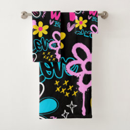 Conjunto De Toalhas Babete de Bebê com Padrão de Grafite de Flor Sorri