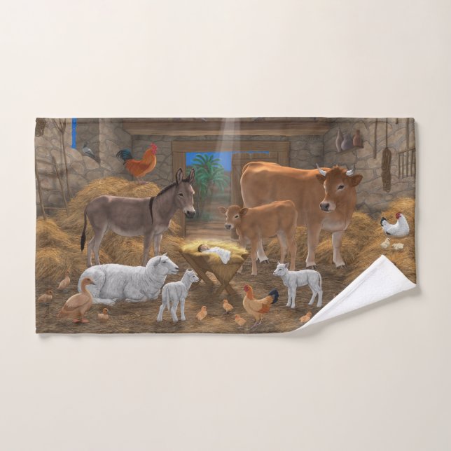 Conjunto De Toalhas Baby Jesus Manger Santa Noite Natal Natividade (Toalha de mão)