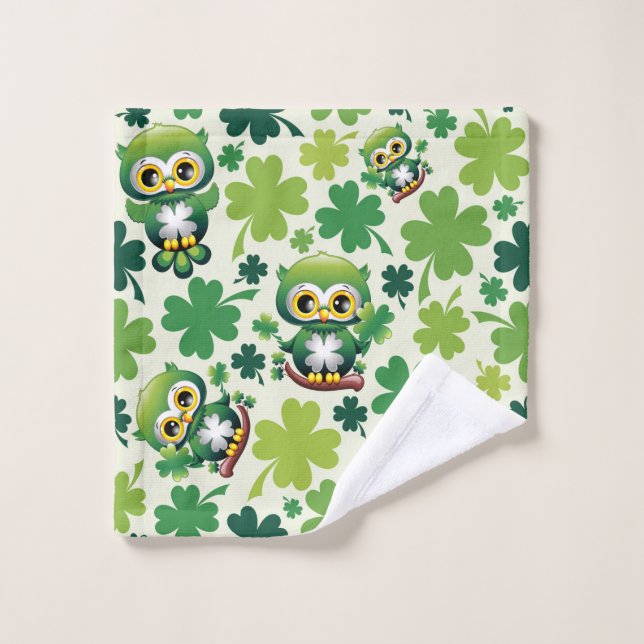 Conjunto De Toalhas Baby Owl Cute St Patrick Cartoon (Pano de lavar)