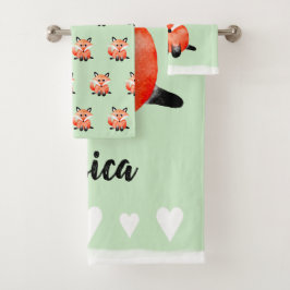 Conjunto De Toalhas Baby Watercolor Woodland Forest Fox com Nome