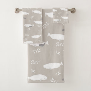 Conjunto De Toalhas Baleia Beluga Na Ilustração De Cinzas De Pastel 
