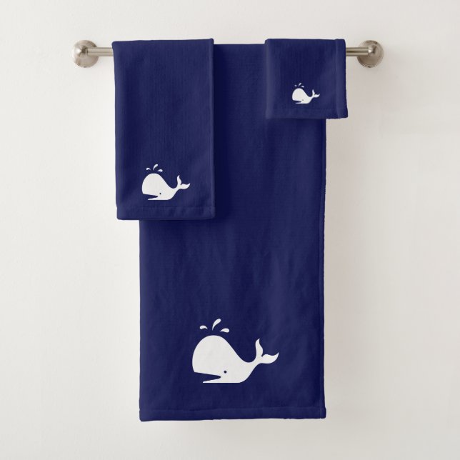 Conjunto De Toalhas Baleia Branca em Azul Marinho (Insitu)