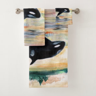 Conjunto De Toalhas Baleia Desenho de Aquarela Arte de Banheiro Conjun