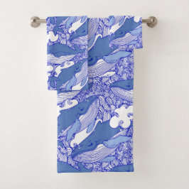 Conjunto De Toalhas Baleia-jubarte monocromática azul