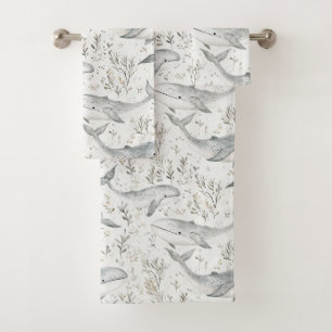 Conjunto De Toalhas Baleias de Cinza Oceânica