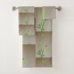 Conjunto De Toalhas Bambu Verde sobre Azulejos de Taupe Contemporâneo