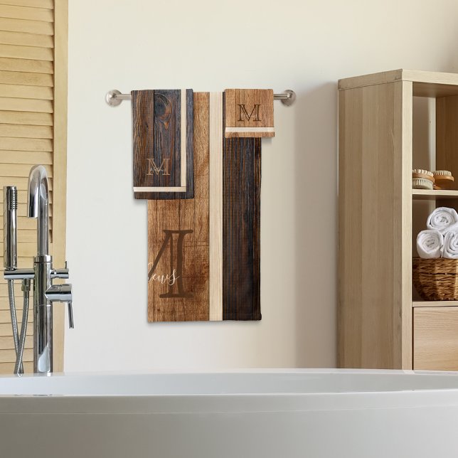 Conjunto De Toalhas Banda Rústica De Toneladas De Madeira Monograma (Criador carregado)
