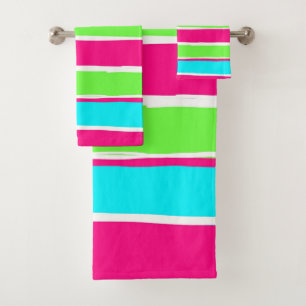 Conjunto De Toalhas Bandas Azuis Cor-de-Rosa Verde