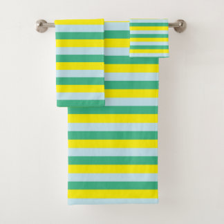Conjunto De Toalhas Bandas Azuis Pálidas, Verde-Aqua e Amarelas