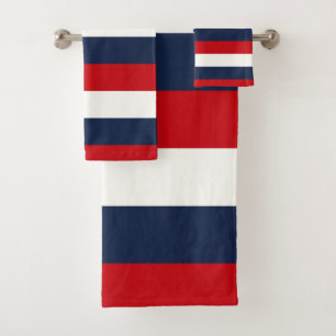 Conjunto De Toalhas Bandas Azuis Vermelhas
