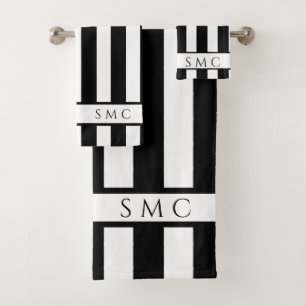 Conjunto De Toalhas Bandas brancas pretas modernas Bandas monográficas
