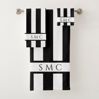 Conjunto De Toalhas Bandas brancas pretas modernas Bandas monográficas