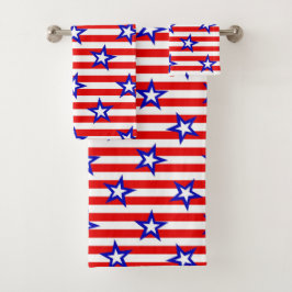 Conjunto De Toalhas Bandas brancas vermelhas com estrelas brancas e az