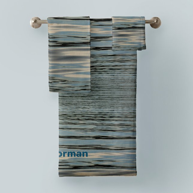 Conjunto De Toalhas Bandas de Ondas de Beige Azul (Criador carregado)