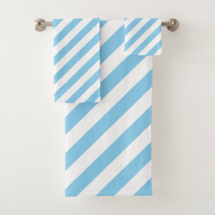 Conjunto De Toalhas Bandas Diagonais de Grande Tamanho Azul-Bebê e Bra