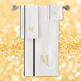 Conjunto De Toalhas Bandas Douradas, Monogramas, brancas