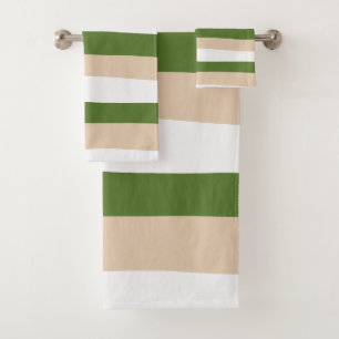 Conjunto De Toalhas Bandas irregulares - Branco, Areia e Verde-Palma