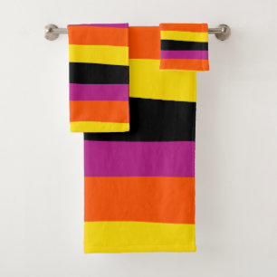 Conjunto De Toalhas Bandas irregulares - Pretas, Rosa, Laranja e Amare