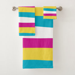 Conjunto De Toalhas Bandas irregulares - Turquesa, Amarela, Rosa e Bra