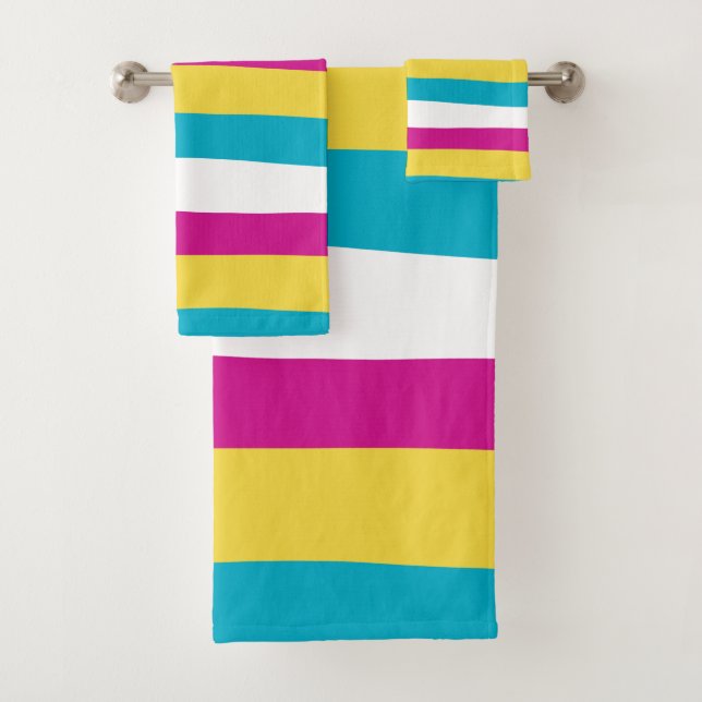 Conjunto De Toalhas Bandas irregulares - Turquesa, Amarela, Rosa e Bra (Insitu)