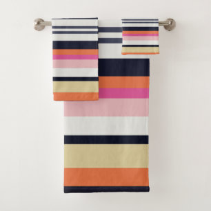 Conjunto De Toalhas Bandas laranja, azuis e rosa