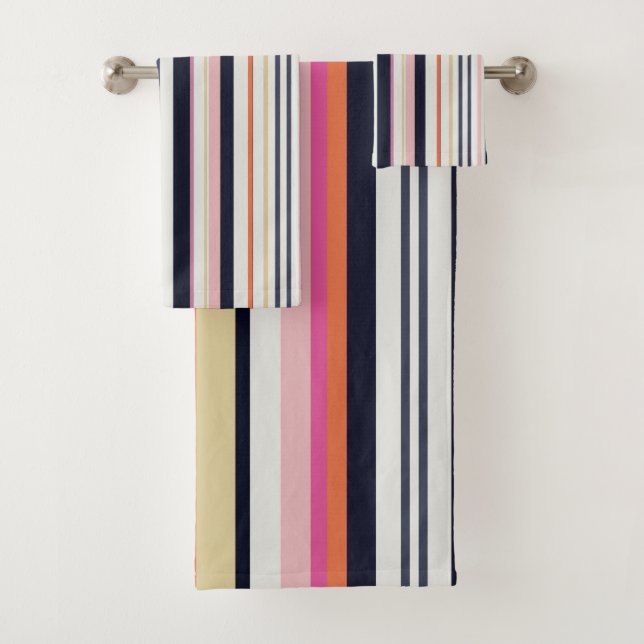 Conjunto De Toalhas Bandas laranja, azuis e rosa (Insitu)