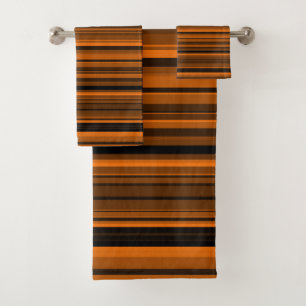 Conjunto De Toalhas Bandas Pretas Laranja Castanho