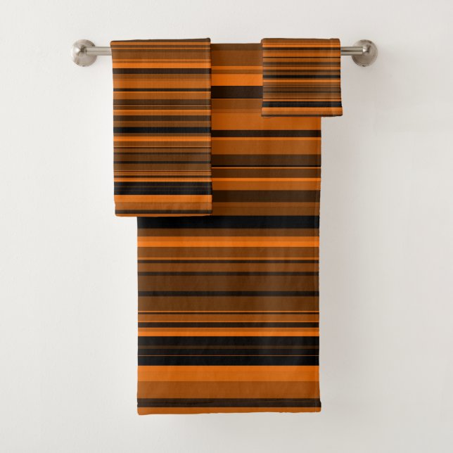 Conjunto De Toalhas Bandas Pretas Laranja Castanho (Insitu)