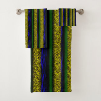 Conjunto De Toalhas Bandas Texturizadas Amarelo Azul Preto