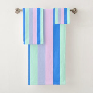 Conjunto De Toalhas Bandas verdes azuis, Lavandas, Rosa e Pastel
