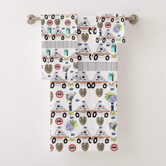 Conjunto De Toalhas Bandeja de Banheiro Serve Carros de Polícia (Insitu)
