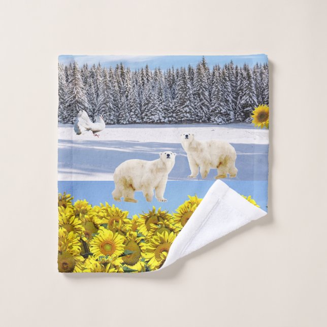 Conjunto De Toalhas Bandeja Floral de Urso Polar de Girassol (Pano de lavar)