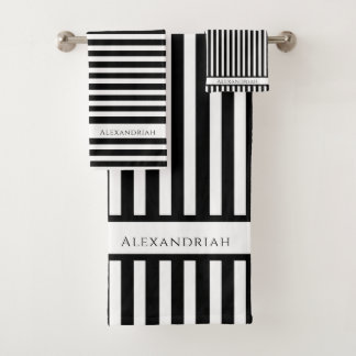 Conjunto De Toalhas Banheira de listras brancas e modernas, monogramas