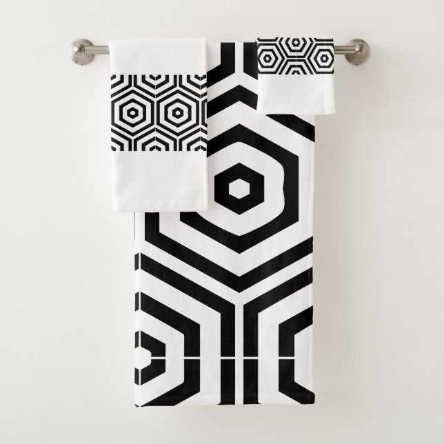 Conjunto De Toalhas Banheira de na moda preto e branco moderno (Insitu)