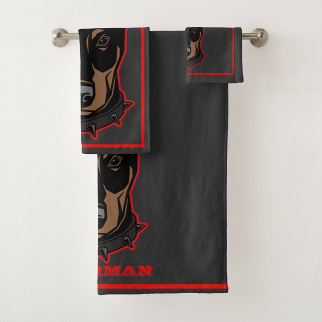 Conjunto De Toalhas Banheira Doberman Pincher Black & Red Cara (Insitu)