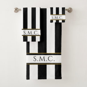 Conjunto De Toalhas Banheira Dourada branca e preto moderno