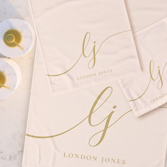 Conjunto De Toalhas Banheira Dourada Mínima de Blush Elegante Monogram (Criador carregado)