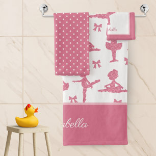 Conjunto De Toalhas Banheira-Padrão Rosa-Brilhante