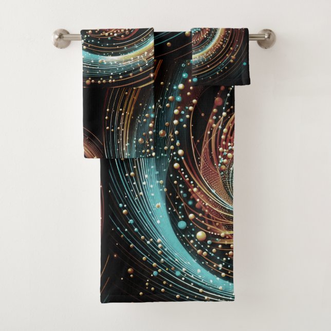 Conjunto De Toalhas Banheiro Abstrato Moderno em Turquesa e Cobre (Insitu)