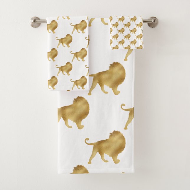 CONJUNTO DE TOALHAS BANHEIRO BRANCO DOURADO AFRICANO LION BRANCO (Insitu)