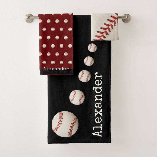 Conjunto De Toalhas Banheiro de baseball com nome monograma (Insitu)
