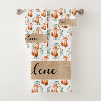Conjunto De Toalhas Banheiro florestal de raposa fofa personalizado